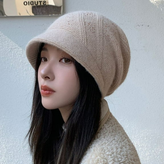 IDALL Beanie Skull Cap Womens Retro Rolled Hem Warm Fashion Hat Knit Hat Solid Trim Hat Warm Visor Beret Outdoor Activities Cap Hats for Women Khaki One Size