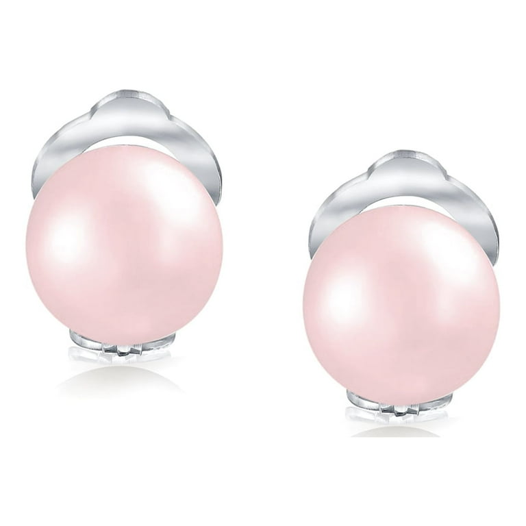 Bling Jewelry Pink Freshwater Pearl Clip On Ball Stud Earrings Sterling Silver