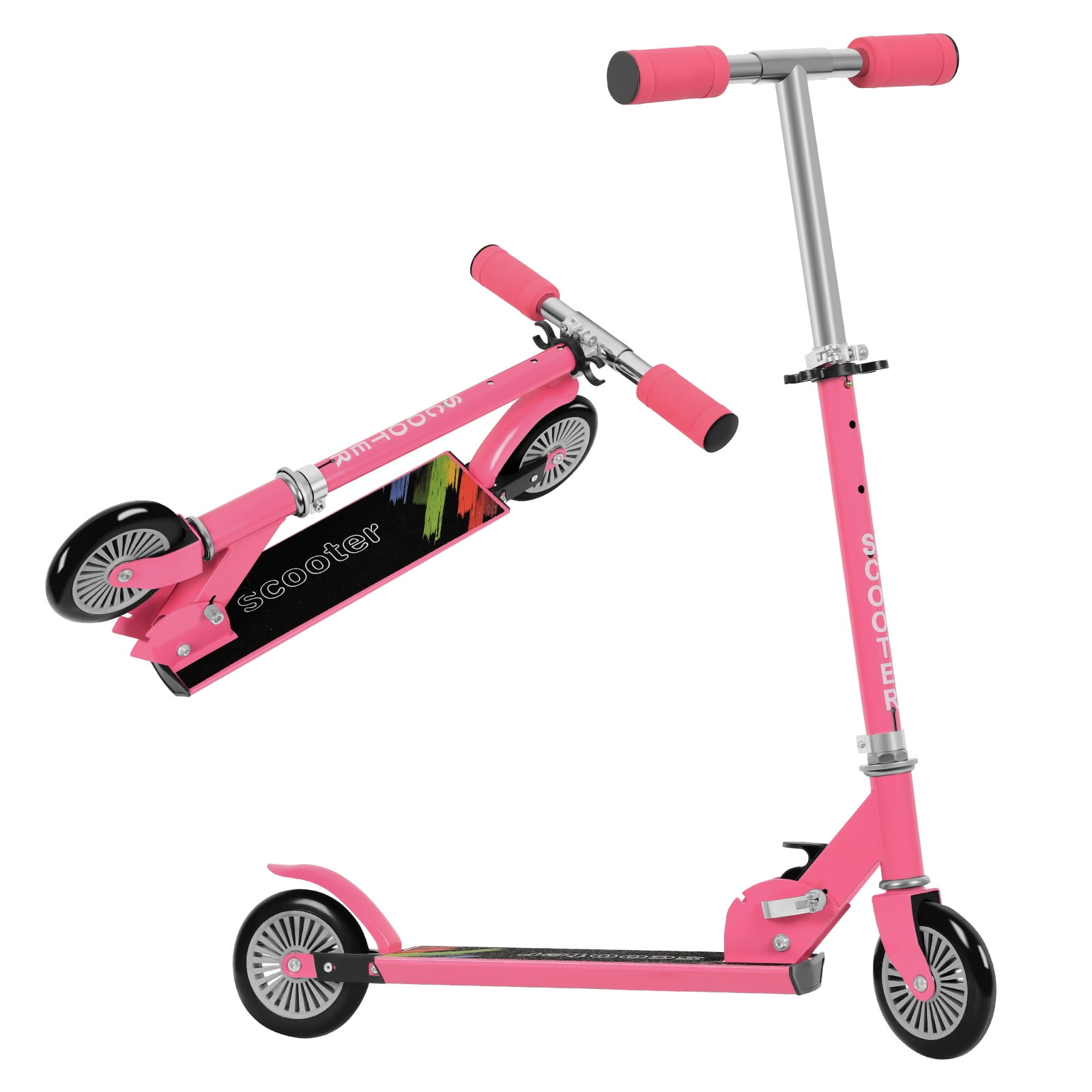 Folding Kids Scooter Adjustable Height 6 Years Boys Girls Gifts, Pink