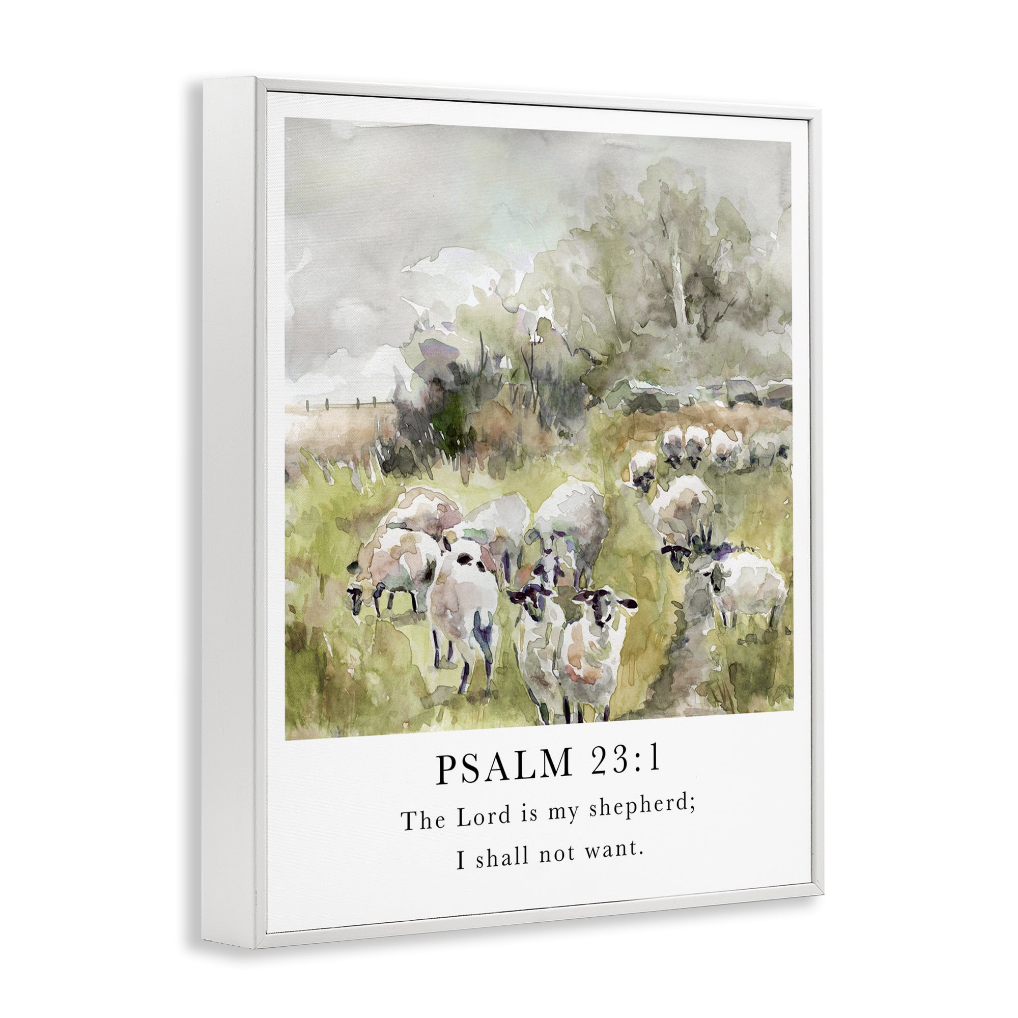 Stupell Industries My Shepherd Psalm Religious Painting White Framed Art Print Wall Art, 24 x 30