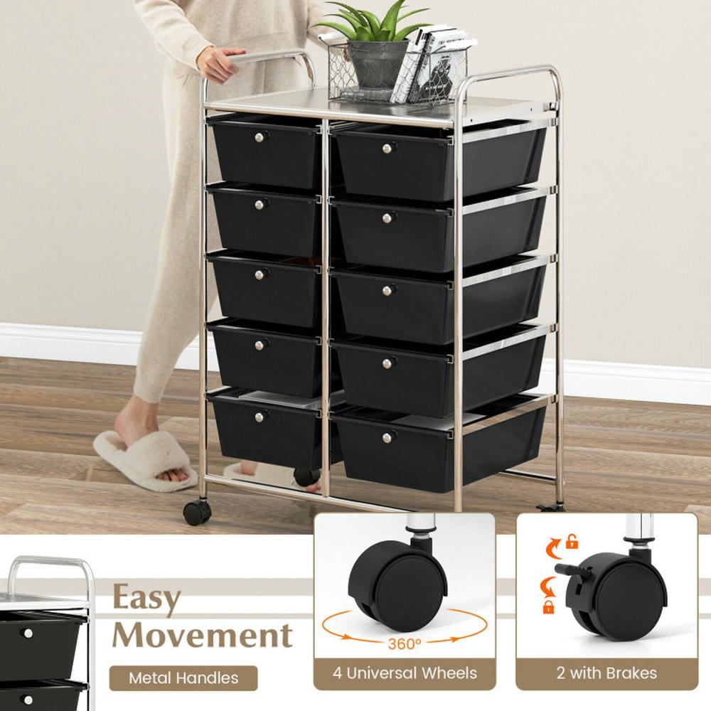 Spaco 10-Drawer Rolling Storage Cart-Black, Craft Organizers and Storage, Multipurpose Organizer Cart for Home, Office, School