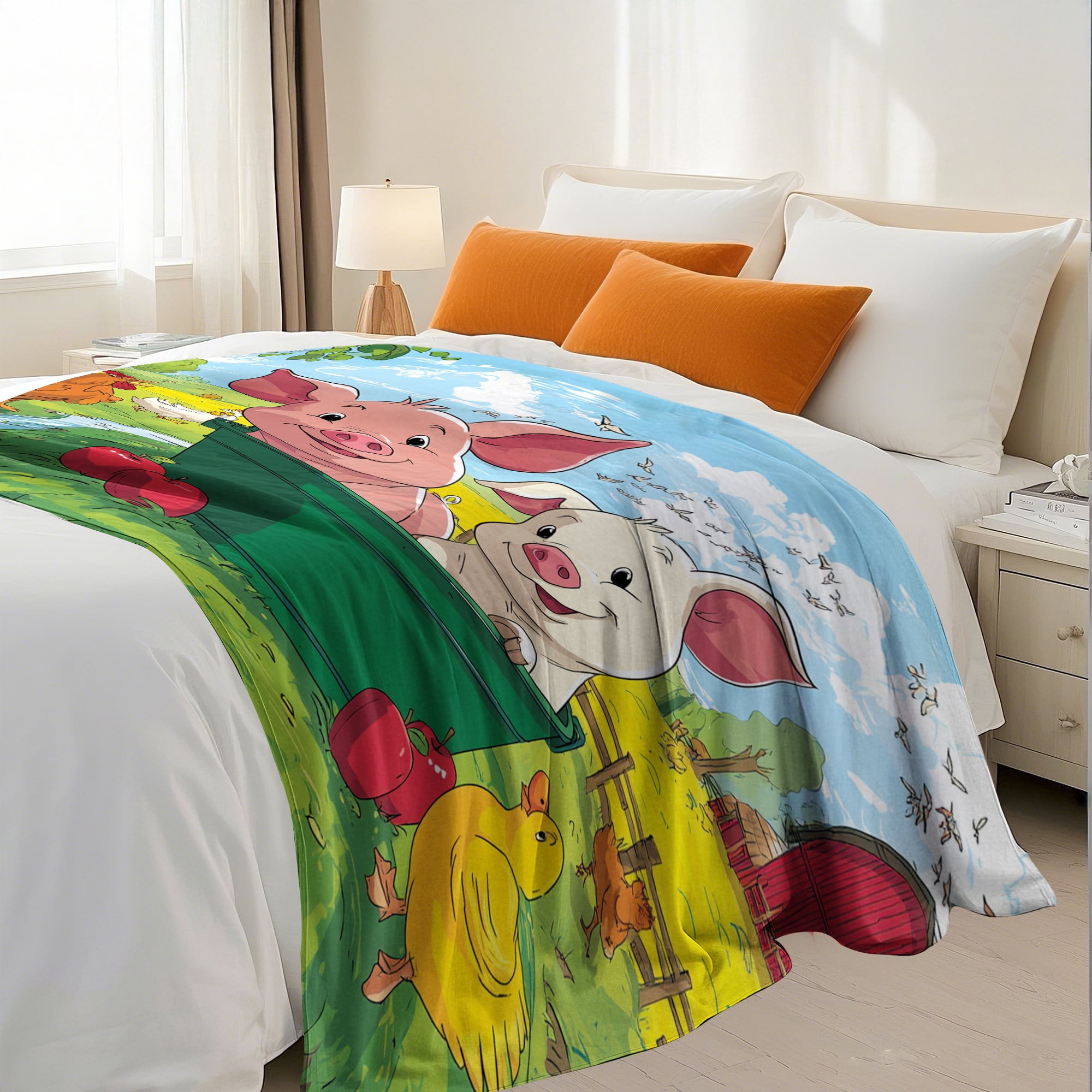 Flannel Fleece Throw Blanket, Soft Large Throw Blanket, Lightweight Cozy Plush Throw Blanket Fit Sofa Bed, 50"x60", Pigs