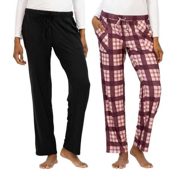 Lucky Brand Women's 2-Pack Straight Leg Lounge Pant (Black/Pink Plaid, XL)