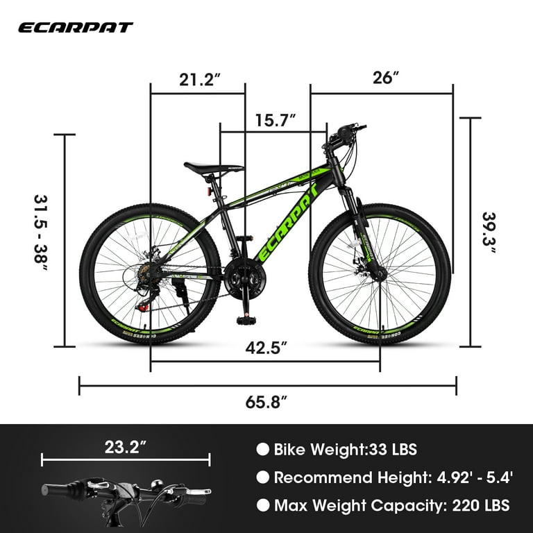 CHAMPIERRE 24 inch Youth Mountain Bike Aluminium Frame Shimano 21 Speed Disc Brake Black Green Walmart