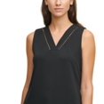 thumbnail image 2 of Calvin Klein Women's Embellished-Trim V-Neck Top Black Size Medium, 2 of 3