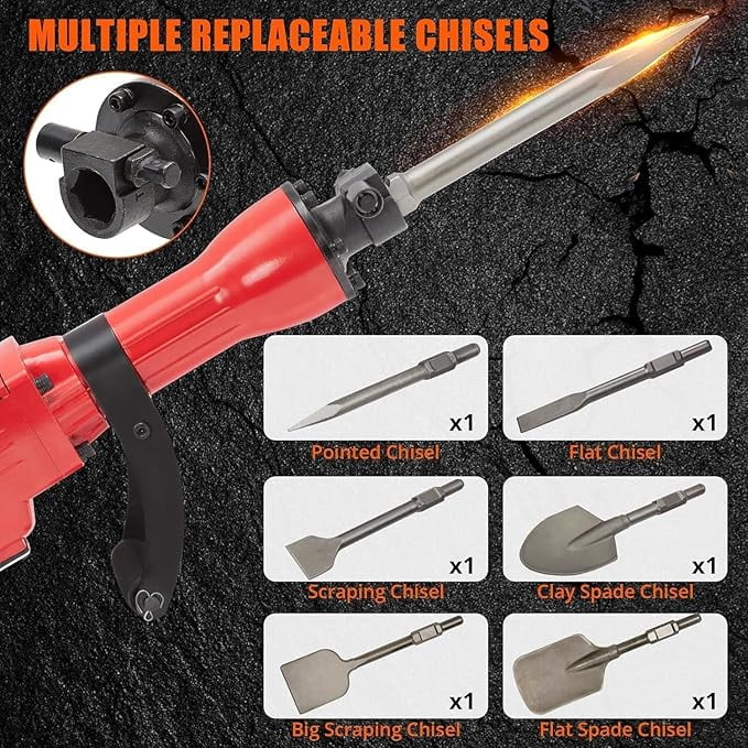 3600W Electric Jack Hammer Demolition Tool Kit, 2-piece set, Jack Hammer Concrete Breaker, Jack Hammer, Demolition Hammer, Includes 4 Bits, Heavy-Duty Concrete Breaker, 95A