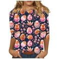 thumbnail image 2 of Jinhomg Chemises Mignonnes pour Femmes pour les Fêtes 2025 Jour de Pâques Œufs Colorés T-Shirts Graphiques Grande Taille Confortables Manches 3/4 Col Rond Tuniques Soldes Multicolore P, 2 of 5