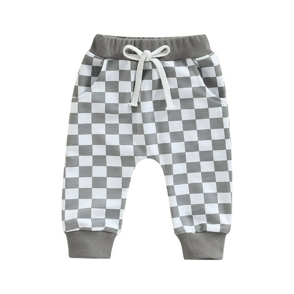 Coduop Toddler Baby Boy Pants Cotton Checkerboard Plaid Jogger Pants Trousers 0-3 Years