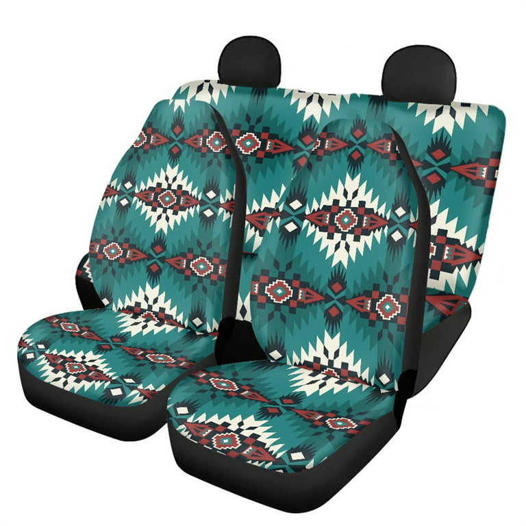 Xoenoiee Front & Rear Car Seat Covers 4 Pieces Set, Native American Indian  Geometric Pattern, Universal Fit Vehicle Seats Protector 