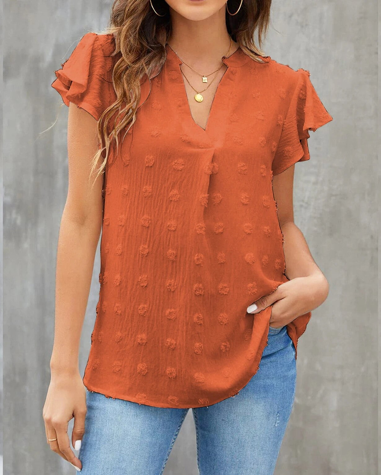 Fantaslook Blouses for Women Dressy V Neck Ruffle Sleeve Summer Tops Casual Flowy Shirts