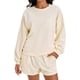 thumbnail image 1 of Conjuntos de sudadera cortos para mujer ATHLECHIC, conjunto de sudadera con mangas de murciélago, conjunto de lounge casual, sudadera cómoda talla S, color albaricoque, 1 of 4