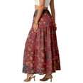 thumbnail image 4 of LWavelet Women Tribal Print Tiered Maxi Skirt Elastic Waist With Pockets Boho Long Skirt Wine S, 4 of 6