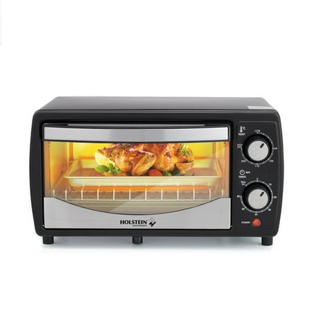 Holstein Housewares 4 Slice Countertop Toaster Oven with 60 Minute Timer Includes Pan and Wire Rack  Bake  Broil  Toast  Black