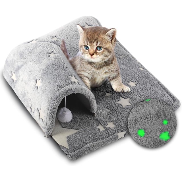 Cooling Kitten Tunnel Bed Mat, Perfect Kitten Gift Toy, 3D Memory Foam Cat Tunnel Cooling Mat, Detachable & Machine Washable, Non-Slip Bottom, Silver S
