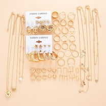 HYLLai Elegant Geometric Earrings & Necklace Set for Women, Exaggerated French-Inspired Alloy Jewelry, Gold Tone