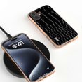 thumbnail image 4 of ABEEL For iPhone 16 Plus Case Electroplating Edge Crocodile Texture Genuine Cow Leather Back Phone C, 4 of 5