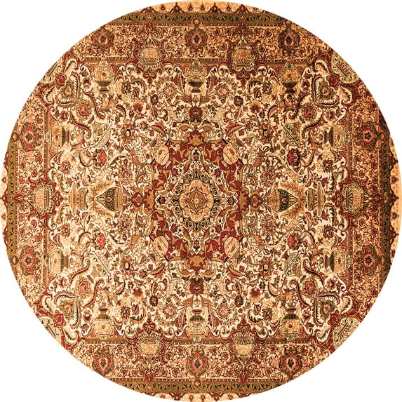 Ahgly Company Indoor Round Medallion Orange Traditional Area Rugs, 7' Round