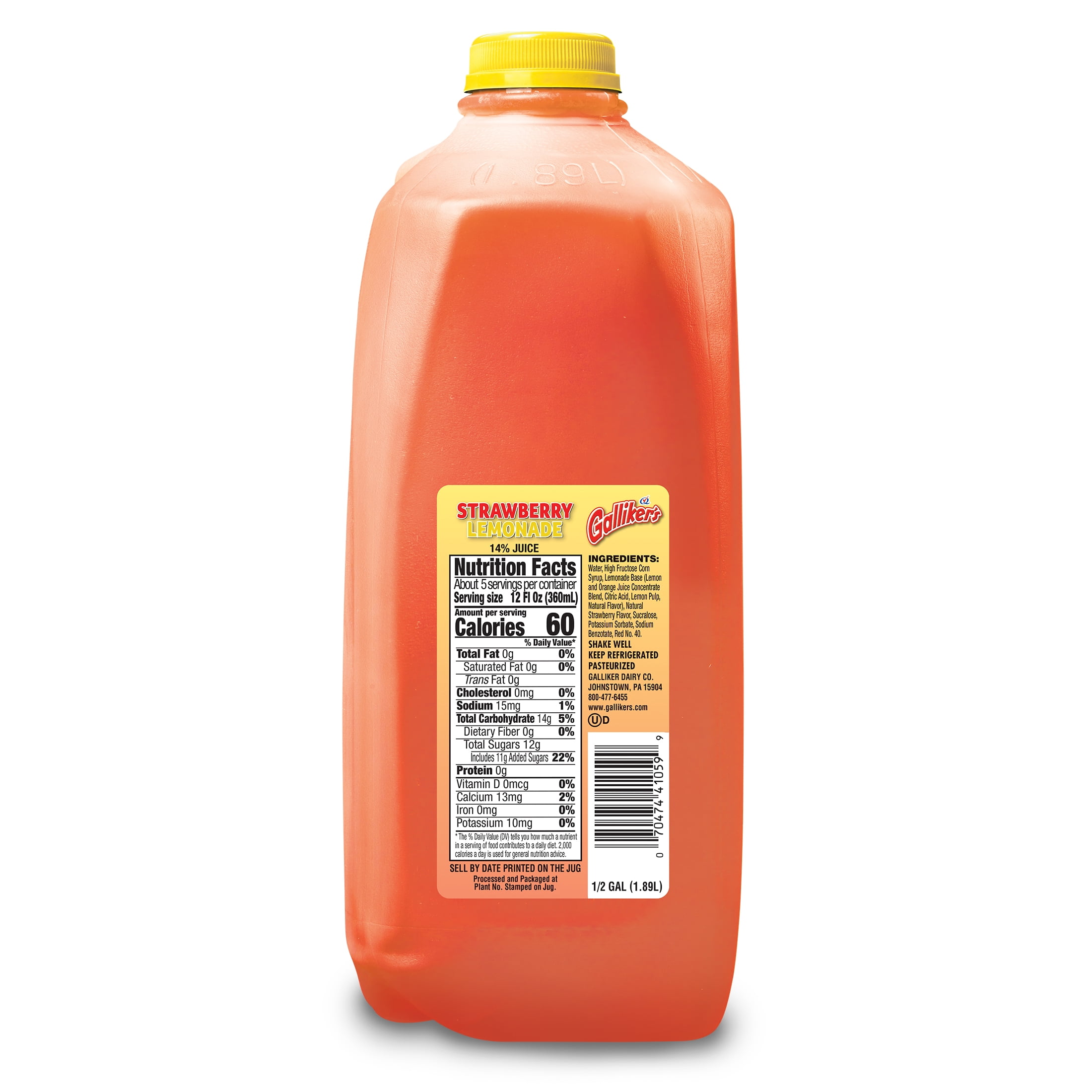Galliker's Strawberry Lemonade Drink, Half Gallon, 64 oz, Plastic Jug