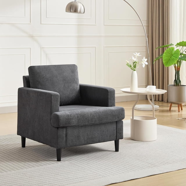 Qinaqin Mid-Century Accent Chair Suave &Upholstered Armchair Sofá cm de Anchoith Solid Madera Legs y Moderno Linen Fabri Gris Single Comfy Reading Chairs para de