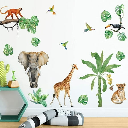 axGear Decalmile Jungle Animaux Stickers Muraux Éléphant Girafe