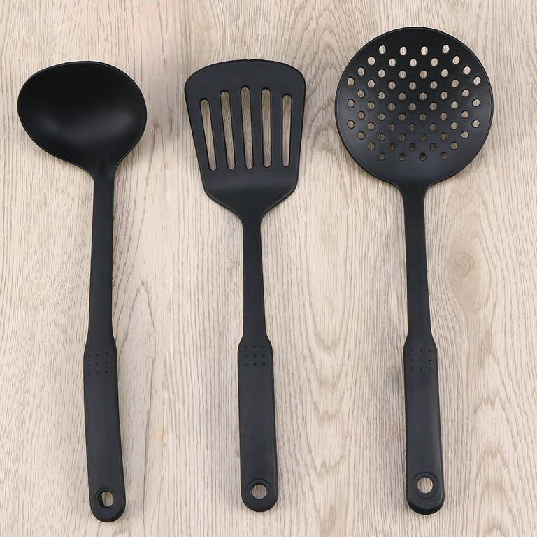 Mainstays 3-Piece Kitchen Utensil Set, Slotted Spatula, Slotted Spoon and  Solid Spoon, Black, Nylon