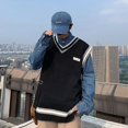 thumbnail image 5 of Chaleco azul sin mangas Suéter de punto verde Chaleco masculino Cuello en V a rayas Ropa de hombre Moda 2024 Un diseñador Lujo Overfit Diversión, 5 of 5
