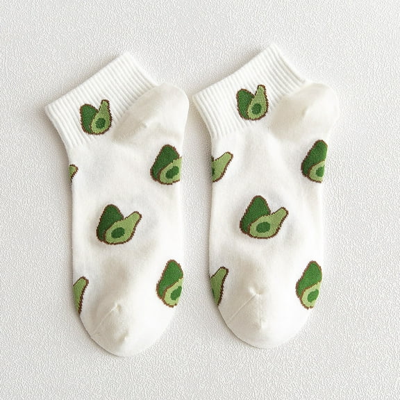 Women's Avocado Ankle Socks Non Slip Cotton for Casual Stability and Comfort 2 Pairs - One Size Fits Most, White