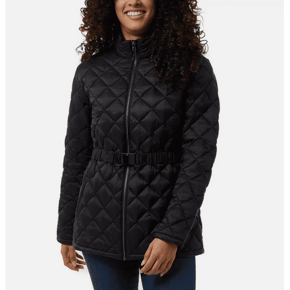 32 Degrees Ladies' Belted Diamond Quilt Jacket, Black, XL