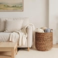 thumbnail image 5 of Best Choice Products Round Storage Basket w/ Handles, Handwoven Water Hyacinth, Storage Organizer Tote - Chestnut, 5 of 9