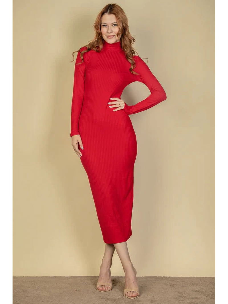 chinese dress ladies Alessia Ribbed Knit Midi Dress in Scarlet Red L main image 1
