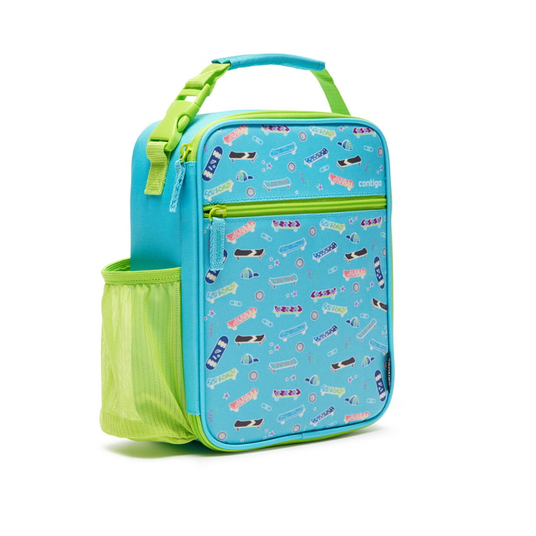 Contigo Kids Insulated Reusable Lunch Box with Antimicrobial Liner and Water Bottle Holder, Teal, Blue
