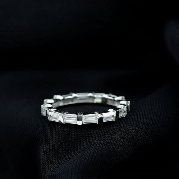 Silvago Jewelry Baguette Cut Excellent 2.64 Ct Moissanite Ring For Women's - 14K White Gold Plated Eternity Bands - Minimalist Engagement Wedding Women's Rings - Multi-Stone Anniversary Ring