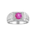thumbnail image 1 of RYLOS Men's Ring Sterling Silver Ring, 7MM Round Shape Gemstone Designer Style Rings Star Ruby July Birthstone Rings Silver Size 8, 1 of 7