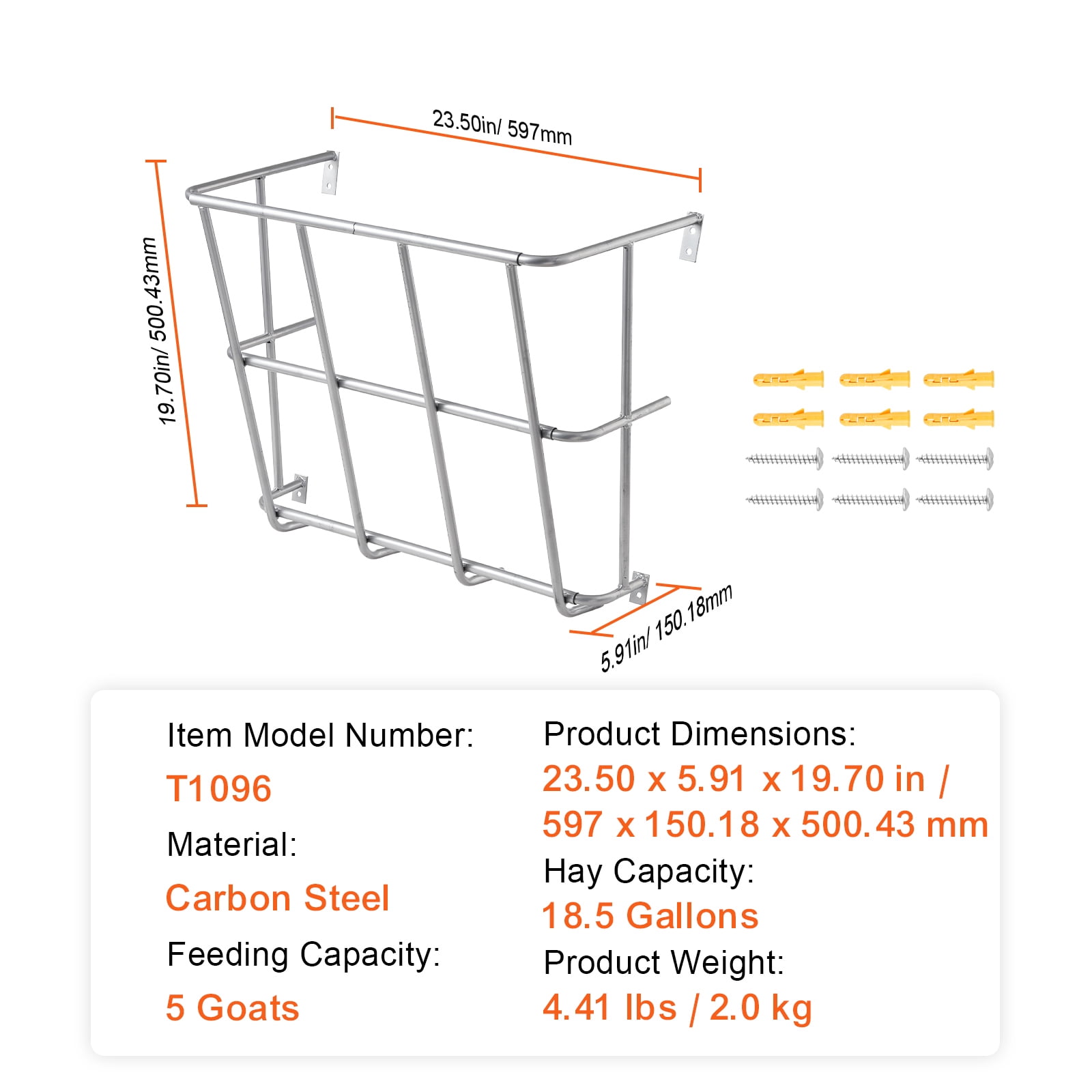 KFFKFF Livestock Hay Feeder, 18.5-Gallon Capacity, Durable Steel Hay Rack, 24.4-Inch Wall-Mounted Holder for Horses, Multi-Sided Feeding Rack for Indoor and Outdoor Use on Farms