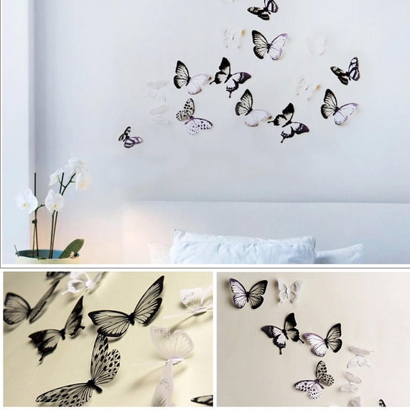 18 Pcs Glowing 3D Butterfly Sticker Wall Decor Home Decoration PVC Art Wall Decal Mural, Beautiful Decor Wall Sticker, Black