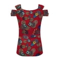 thumbnail image 5 of Fiudx Ofertas Flash Del Día Blusas Plegables con Cuello En V para Mujer, Camisas con Hombros Descubiertos, Top de Manga Corta Estampado, 5 of 5