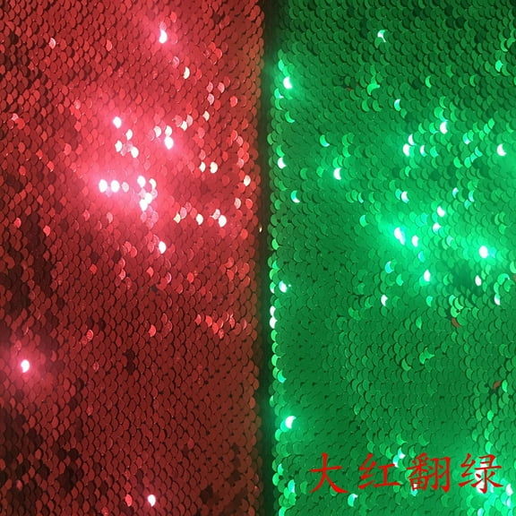 NAMZI 1.1 Yard x 51.2in Reversible Flip Sequin Fabric, Glitter Sparkly Mermaid Fabric for Sewing & Bridal Decor, Red   Green