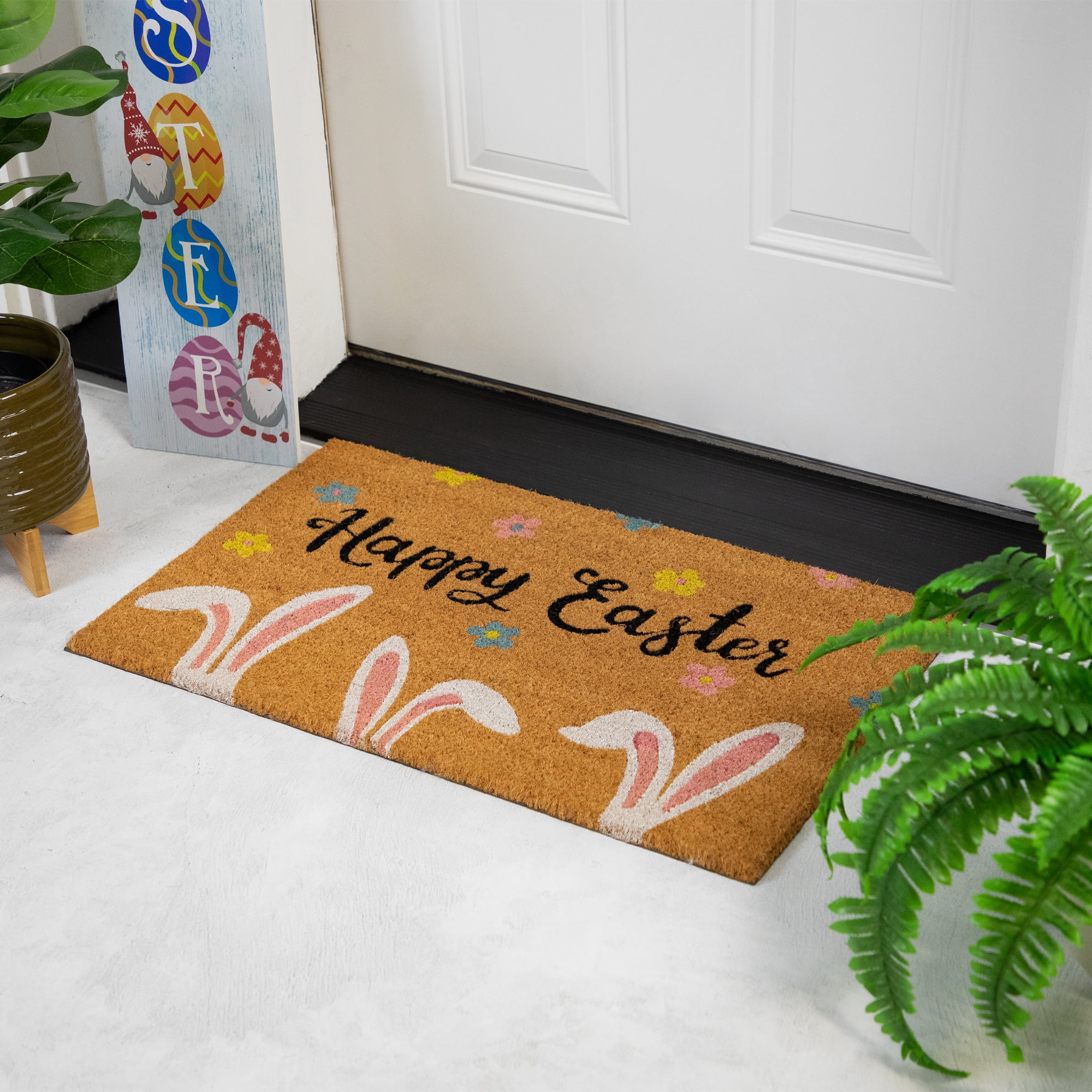 Northlight Natural Coir Happy Easter Bunny Ears Outdoor Doormat - 18" x 30"