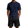 thumbnail image 2 of GrmtClth Mens Premium Waffle Knit Short Set, Breathable Fabric Short Sleeve Top & Elastic Waist Shorts for All-Season Casual Style Navy XL, 2 of 9