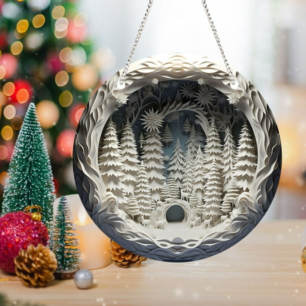 Adorno navideño redondo de acrílico | Letrero colgante navideño de reno | Decoración festiva para el hogar, la oficina o fiestas | Colgante circular de 20 cm para árbol o repisa de la chimenea