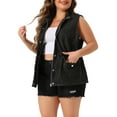 thumbnail image 4 of Agnes Orinda Women's Plus Size Fashion Sleeveless Jacket Drawstring Zip Denim Vest 2X Black, 4 of 5