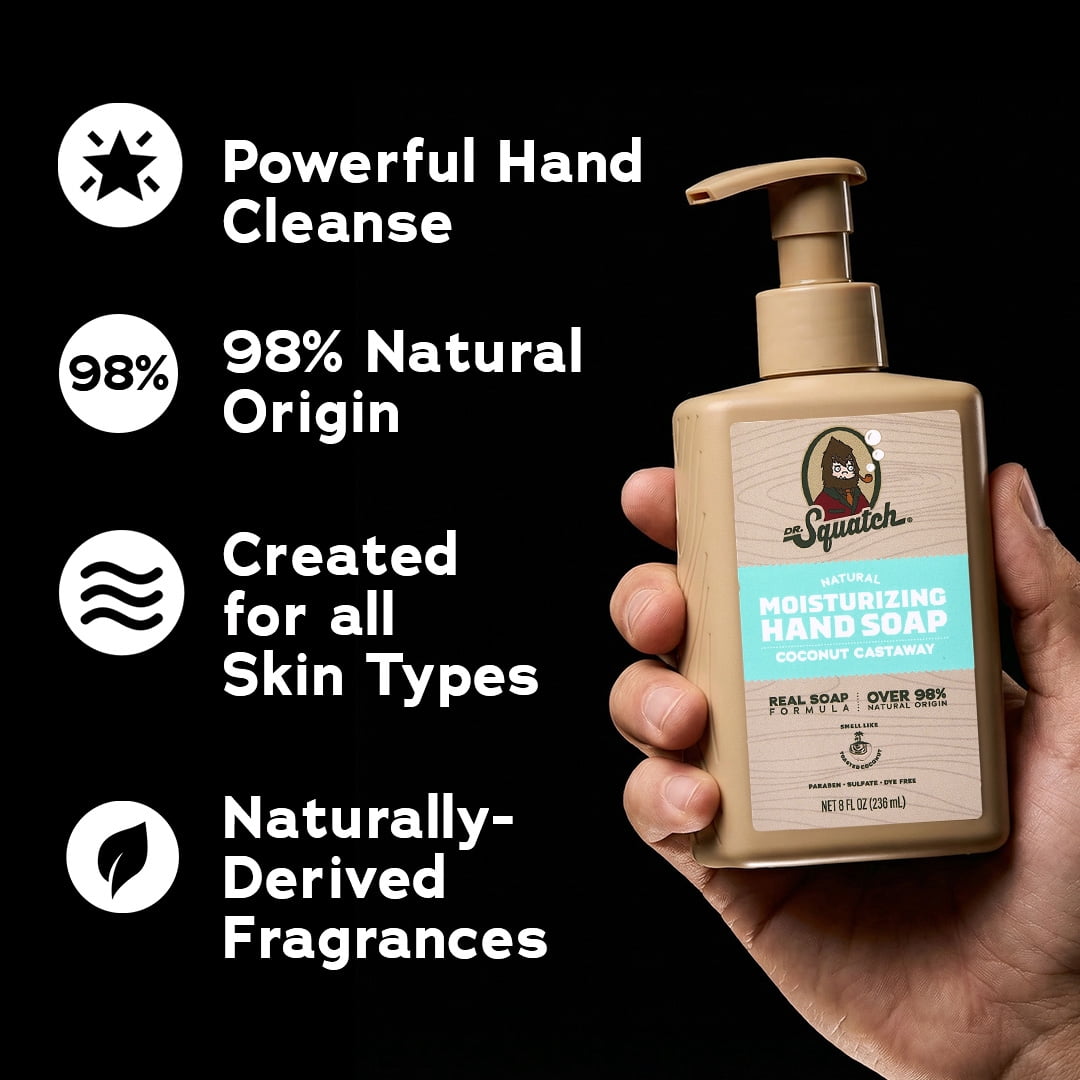 Dr. Squatch Liquid Hand Soap, Natural Moisturizing Hand Wash, Coconut Castaway, 8 fl oz