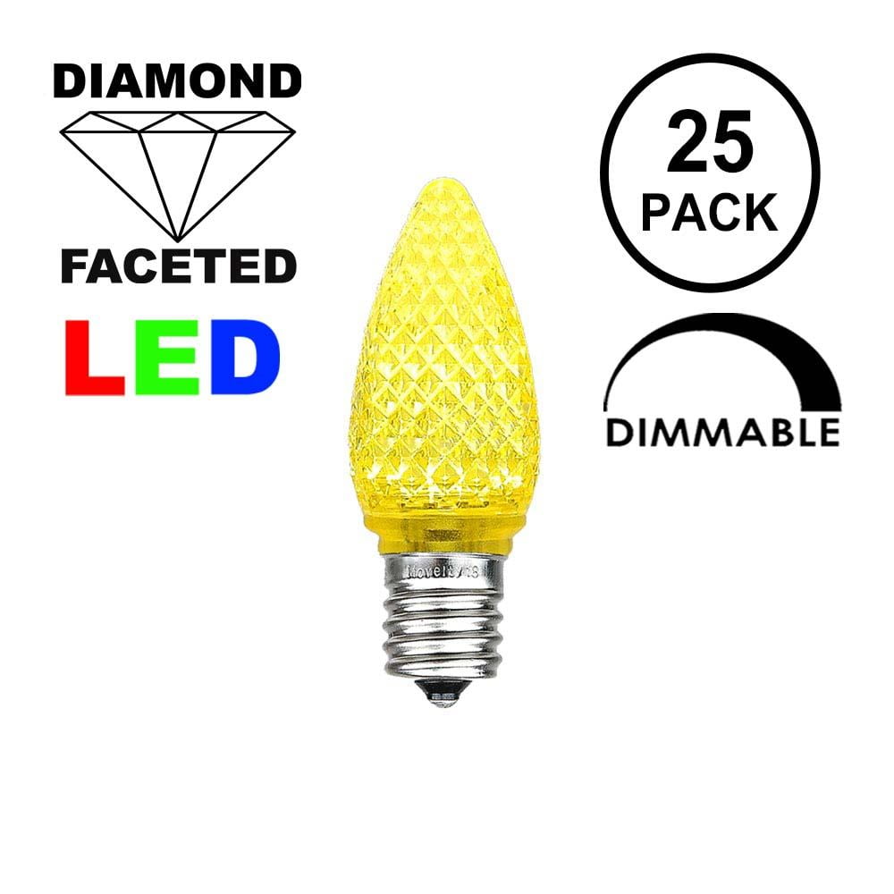 Yellow LED Candelabra Base C7 Faceted Light Bulb 