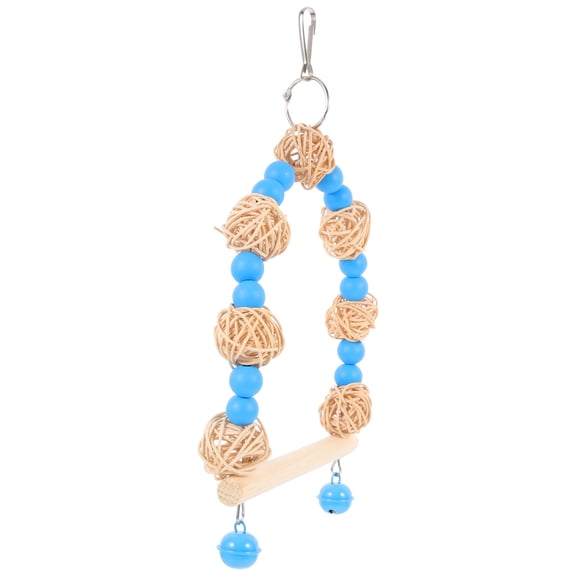 WHAMVOX Wooden Bird Swing with Rings for Cockatiels and Parakeets Blue Color Encourages Exercise 6.5x3.5 Inches