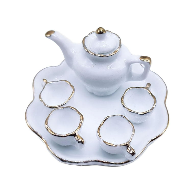 1Set Doll House Miniature Porcelain Tea Cup Set Tableware Kitchen