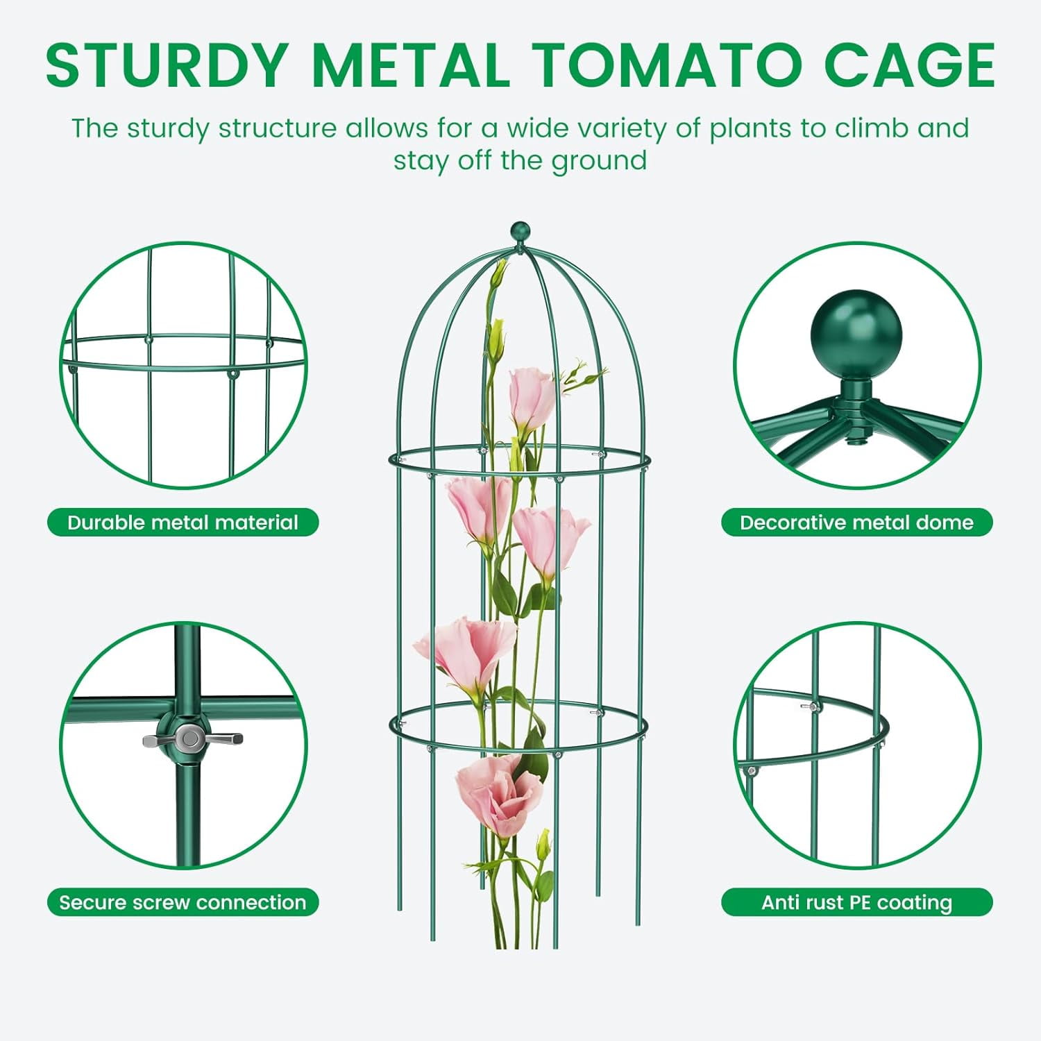 Zikebtuy 3 Pack Bird Cage Plant Support, 31.5" H Large Metal Plants Support Frame for Tomatoes Peonies Lily Rose and Other Flopping Flowers Garden Decor for Outdoor Plants Flowers Vegetables, Green