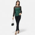 thumbnail image 6 of Women's Sheer Mesh Long Sleeve Top with Sequin Front Panel and Crew Neckline - X Large, Green, 6 of 7