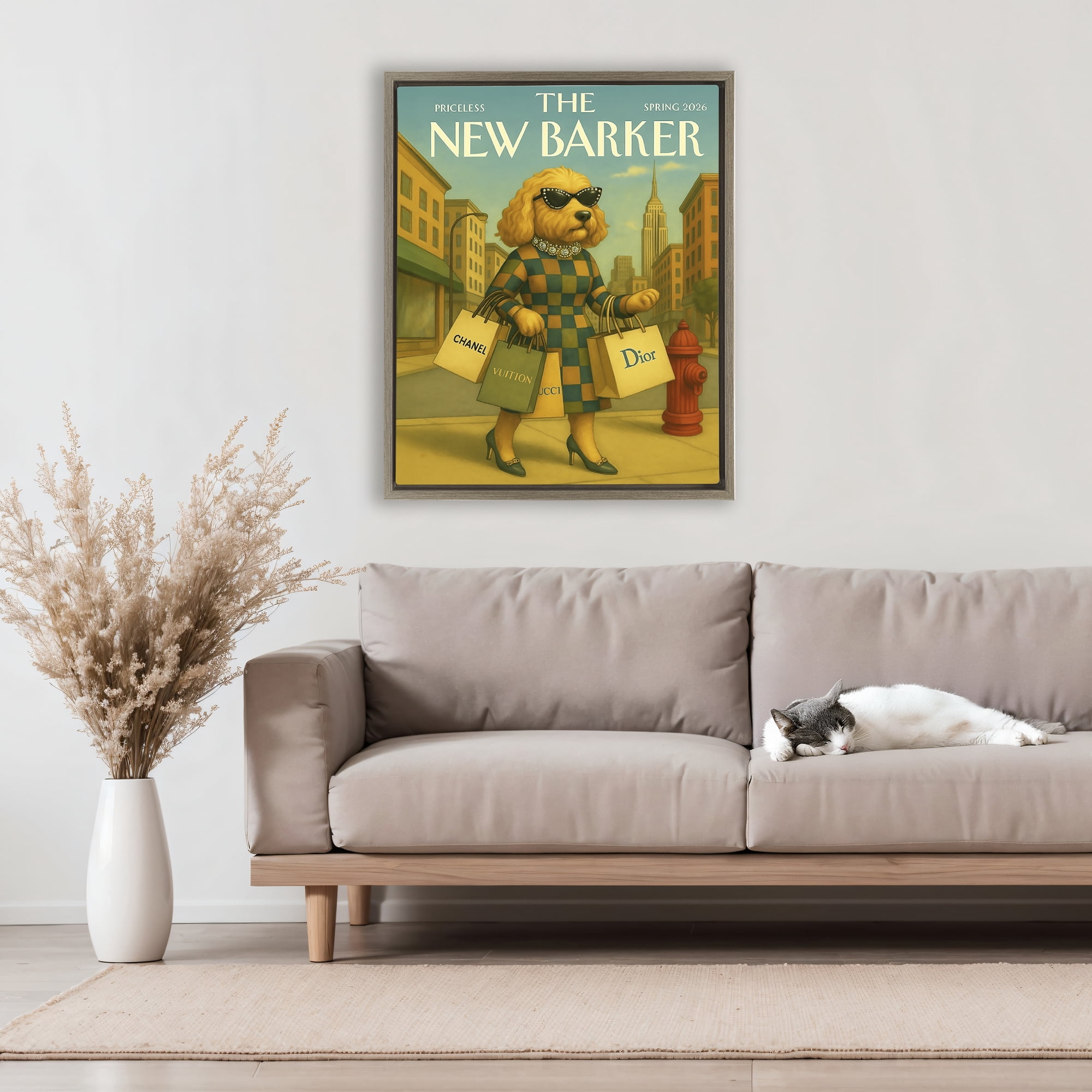Stupell Industries New Barker Dog Magazine Brown Framed Floater Canvas Wall Art, design by Grotto Studios