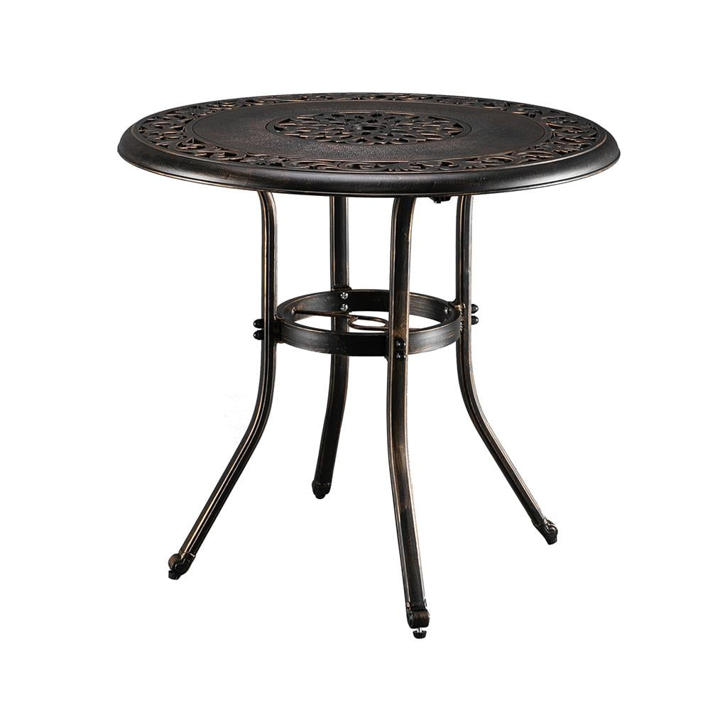 Winado 32" Garden Table with Umbrella Hole, Outdoor Round Cast Aluminum Bistro Table - Bronze