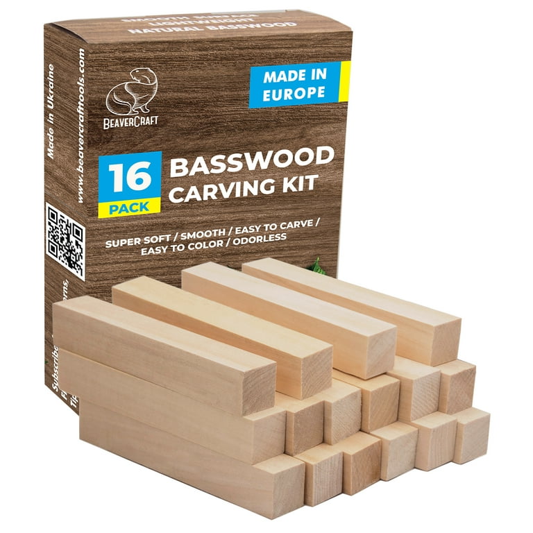 Beavercraft BeaverCraft BW16 pcs Basswood Carving Blocks Carving Wood  Whittling Wood Bass to Carve Soft Wood Carving Kit for Beginners Block
